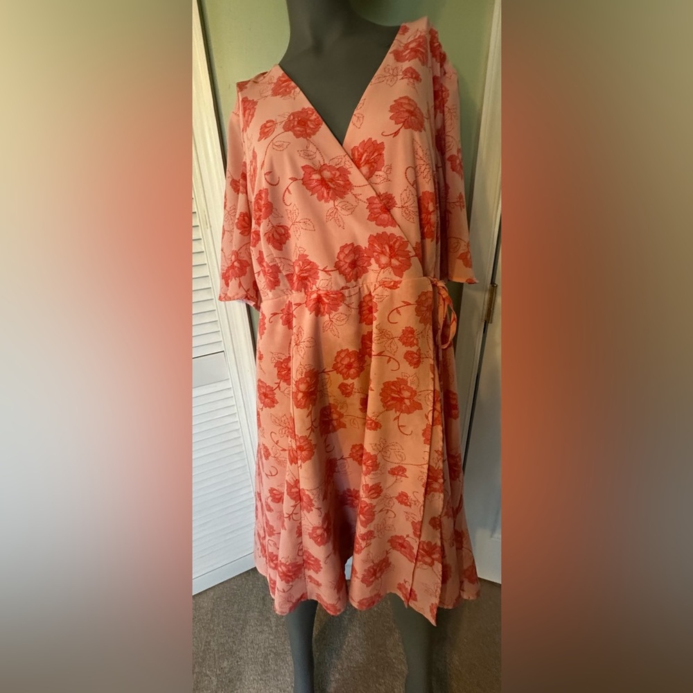 Torrid Blush Floral Midi Chiffon Faux Wrap Dress Sz 16 Easter Wedding